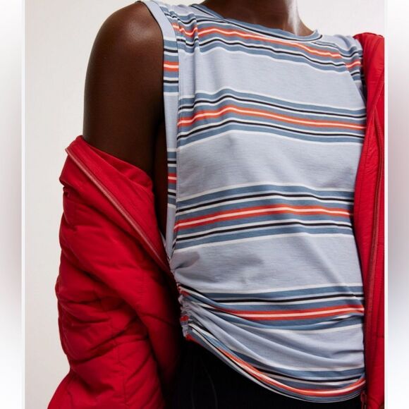 NWT Free People Tempo Mode Striped Sleeveless Muscle Tee Ruched Breathable - Picture 1 of 13
